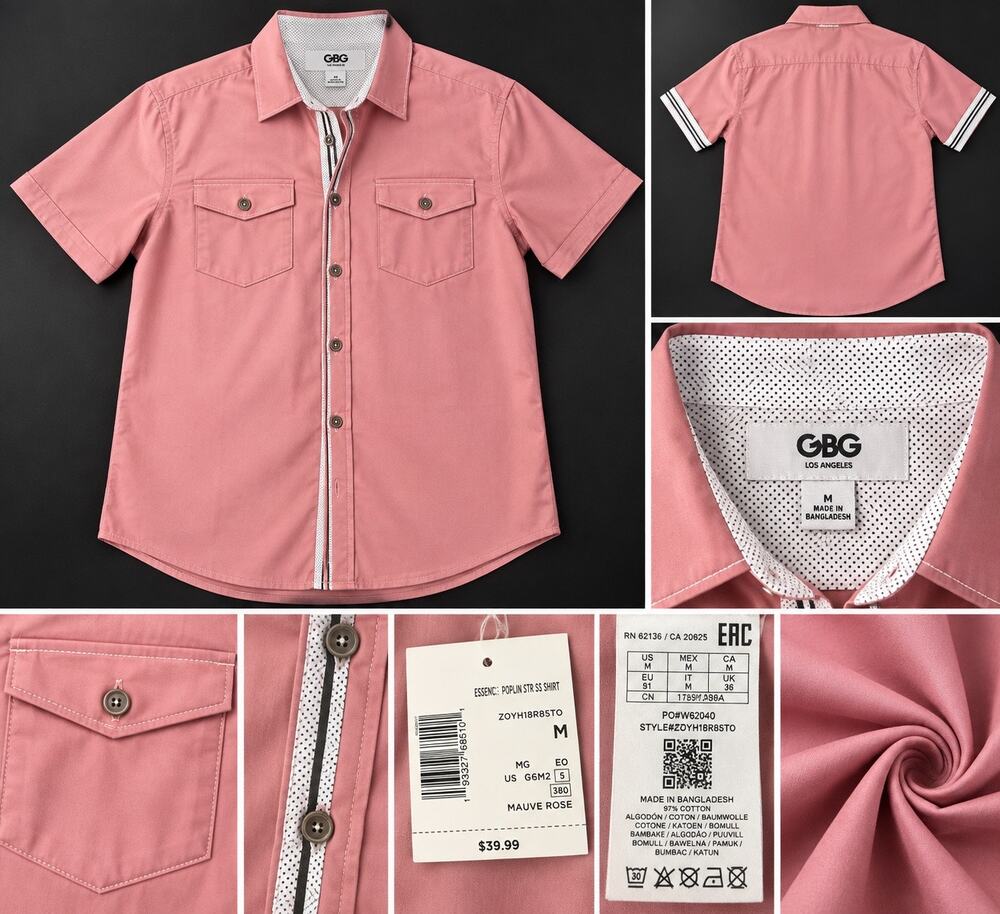 GBG Los Angeles Men’s Mauve Pink Short Sleeve Button Down Shirt NWT Size M